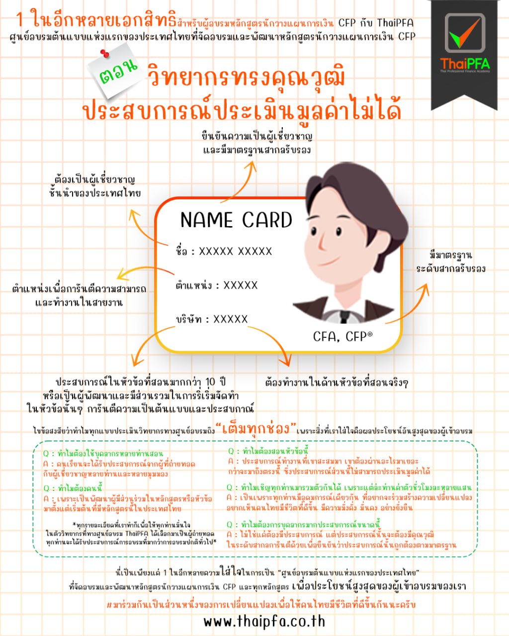 ตอน  วิทยากรทรงคุณวุฒิ ประสบการณ์ประเมินมูลค่าไม่ได้ 1   ในอีกหลาย เอกสิทธิ สำหรับผู้อบรม หลักสูตรนักวางแผนการเงิน CFP กับ THAIPFA ศูนย์อบรมต้นแบบแห่งแรกของประเทศไทย