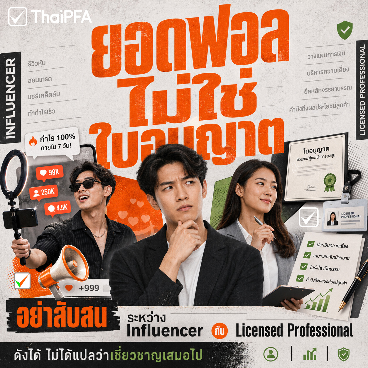 ยอดติดตามเยอะไม่ได้แปลว่ามีใบอนุญาต ก่อนเชื่อคำแนะนำเรื่องเงิน ควรแยกให้ออกระหว่าง Influencer กับ Licensed Professional 