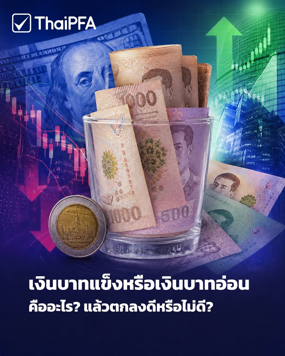 เงินบาทแข็งหรืออ่อน ตกลงดีหรือไม่ดี? ไขข้อข้องใจผลกระทบค่าเงินบาทต่อรายได้ หนี้สิน และพอร์ตลงทุน พร้อมวิธีวางแผนรับมือความผันผวนจาก ThaiPFA
