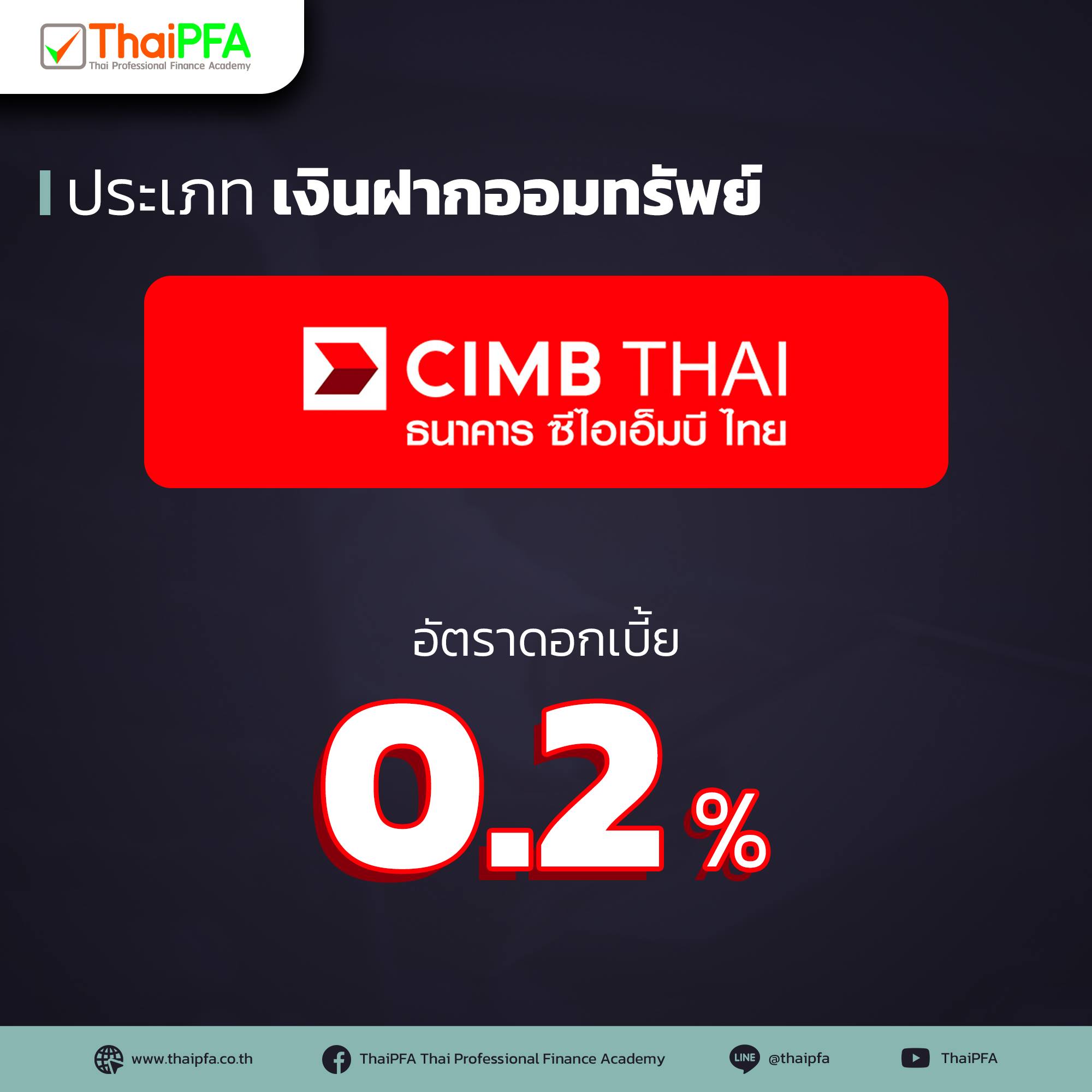 อัตราดอกเบี้ยบัญชีเงินฝากออมทรัพย์ ธนาคารCIMB ธนาคารซีไอเอ็มบี 