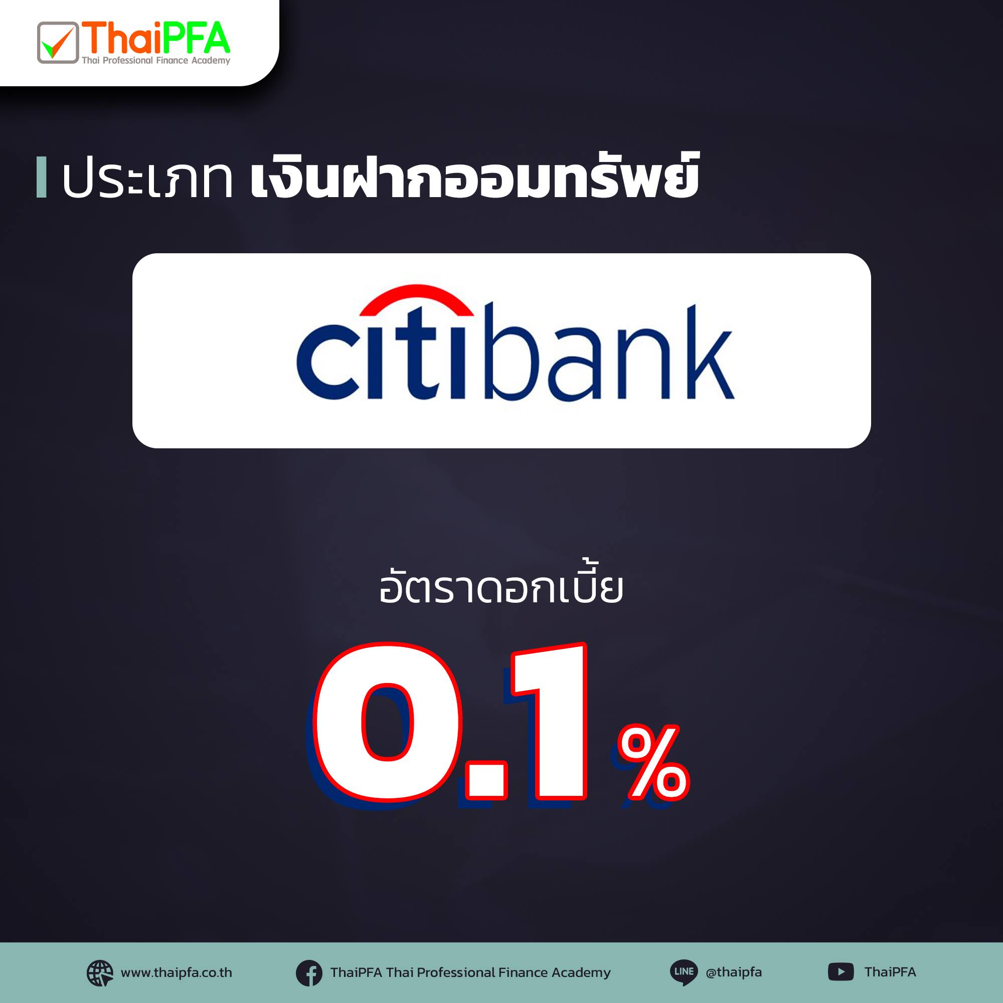 อัตราดอกเบี้ยบัญชีเงินฝากออมทรัพย์ ธนาคาร citibank