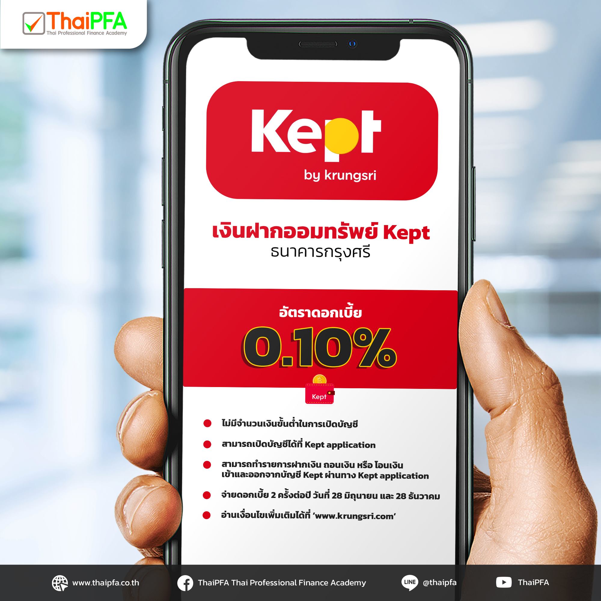 บัญชีเงินฝากออมทรัพย์ Kept ของธนาคารกรุงศรีใน Kept application 