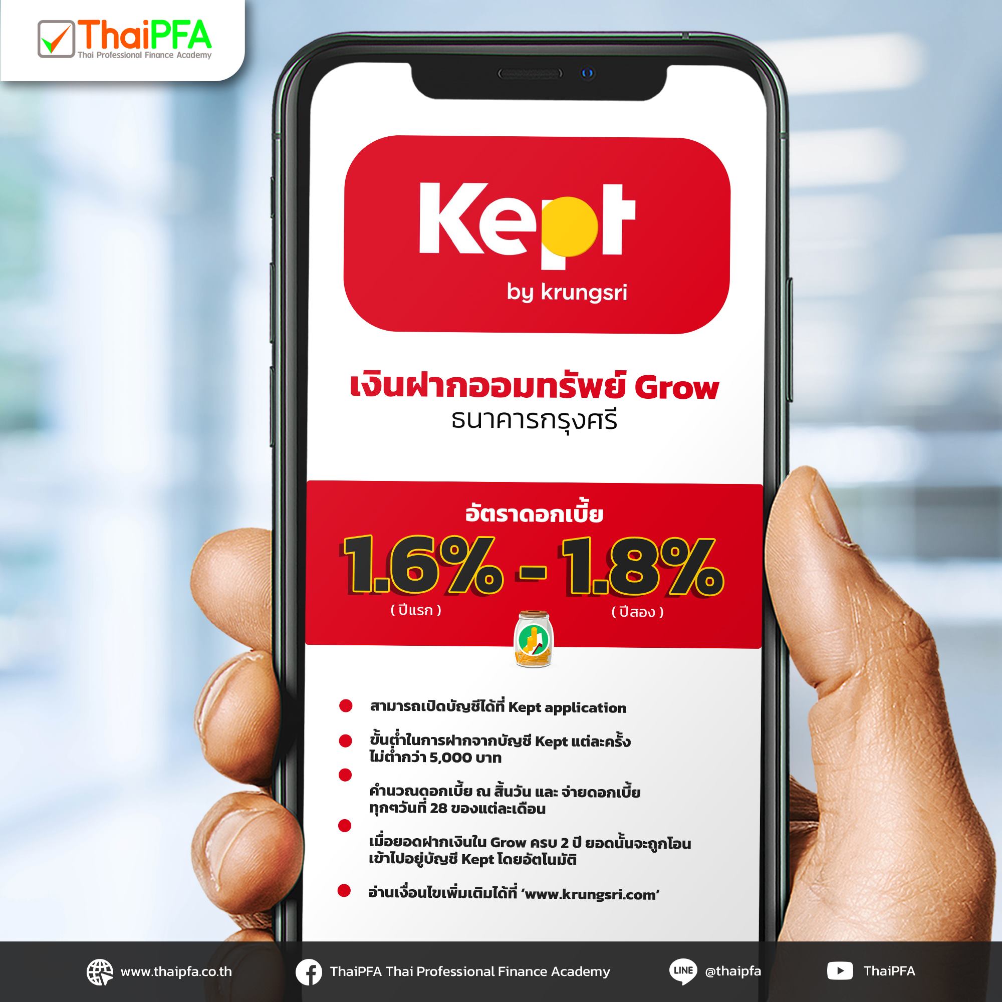 บัญชีเงินฝากออมทรัพย์ Grow (ธนาคารกรุงศรี (Kept application))